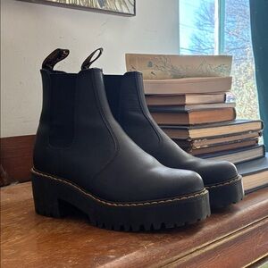 Dr. Martens Black Platform Chelsea Boots with Yellow Accents